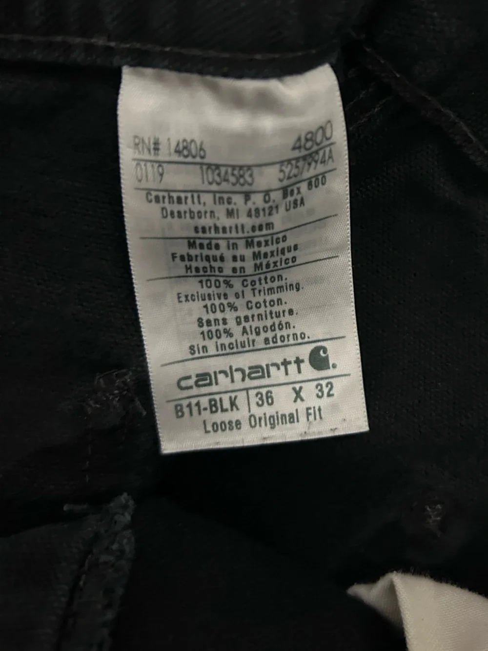 Carhartt Men’s Black Cargo Work Pants with Utility Pockets